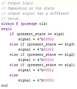This is the output logic. This is represented on the state diagram as the purple text. 